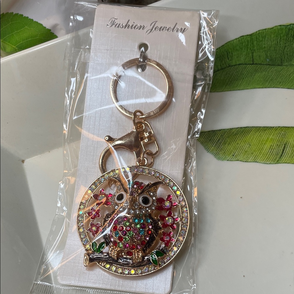 Gold and Multicolor Owl Keychain - Picture 2 of 2
